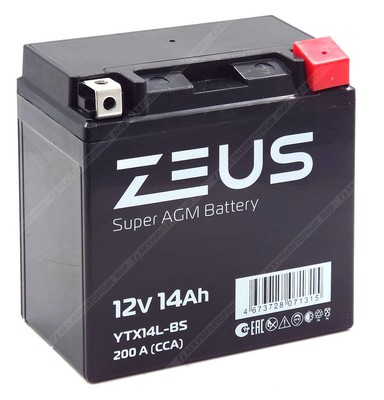 Аккумулятор ZEUS SUPER AGM 14 Ач о.п. (YTX14L-BS)