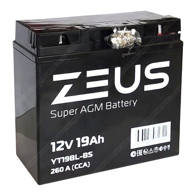 Аккумулятор ZEUS SUPER AGM 19 Ач о.п. (YT19BL-BS)