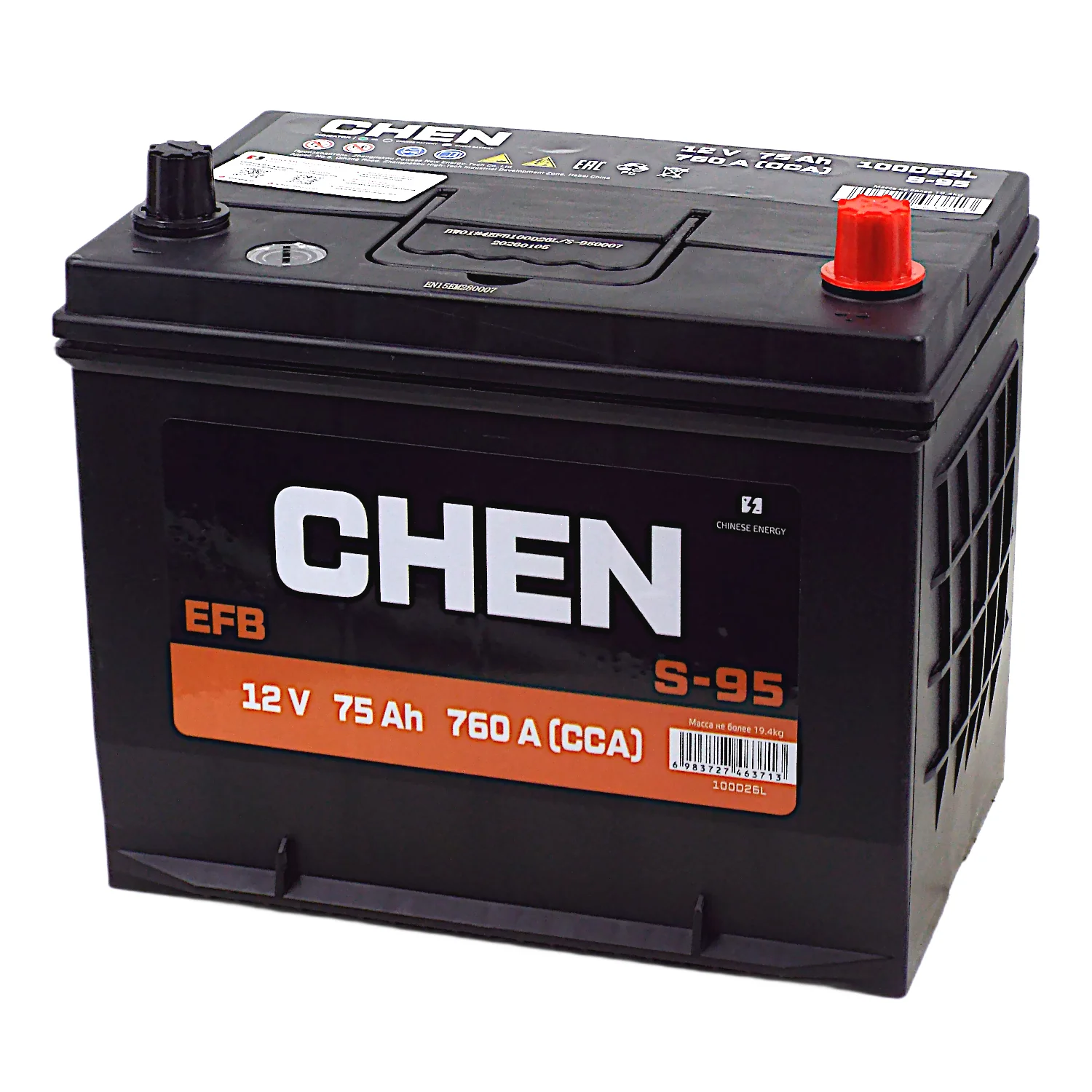 Аккумулятор CHEN EFB S-95 100D26L Asia 75 Ач о.п. (760A) Фото 1