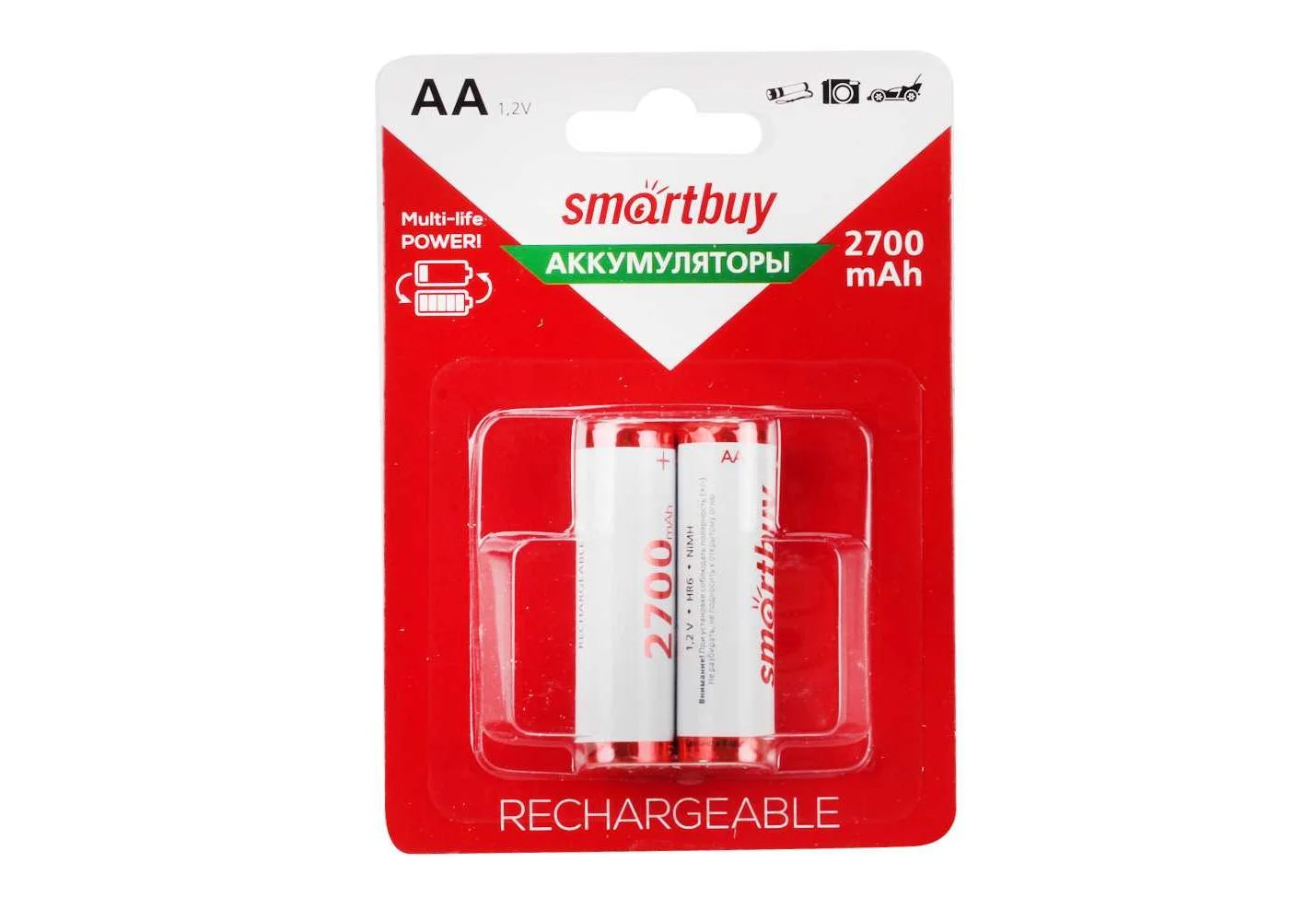 Аккумулятор Smartbuy AA R06 2700 mAh BL*2 mini Фото 1