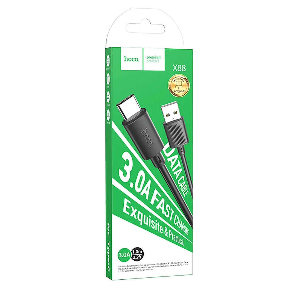 Кабель USB-TypeC 3A HOCO X88 черный 1м