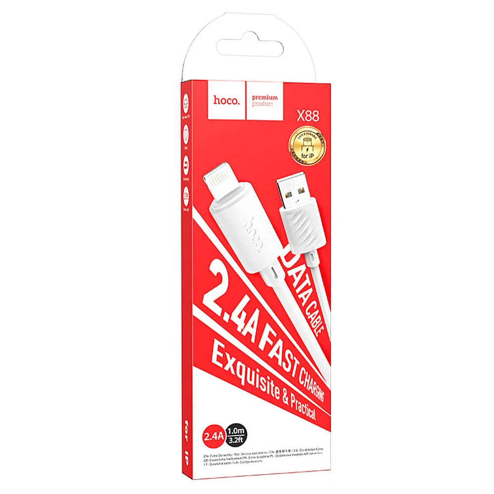 Кабель USB-iPhone8pin 2.4A HOCO X88 белый 1м