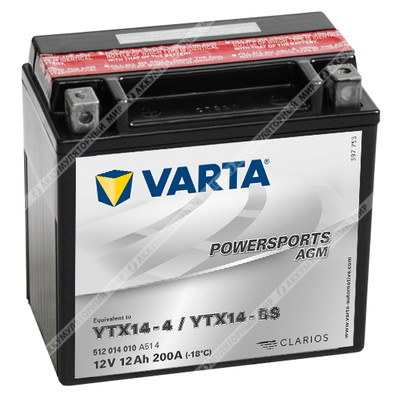 Аккумулятор VARTA Powersports AGM 12 Ач п.п. (YTX14-BS) 512 014 010