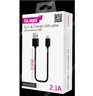 Кабель OLMIO USB2.0 - microUSB, 2.1A, 2м, черный