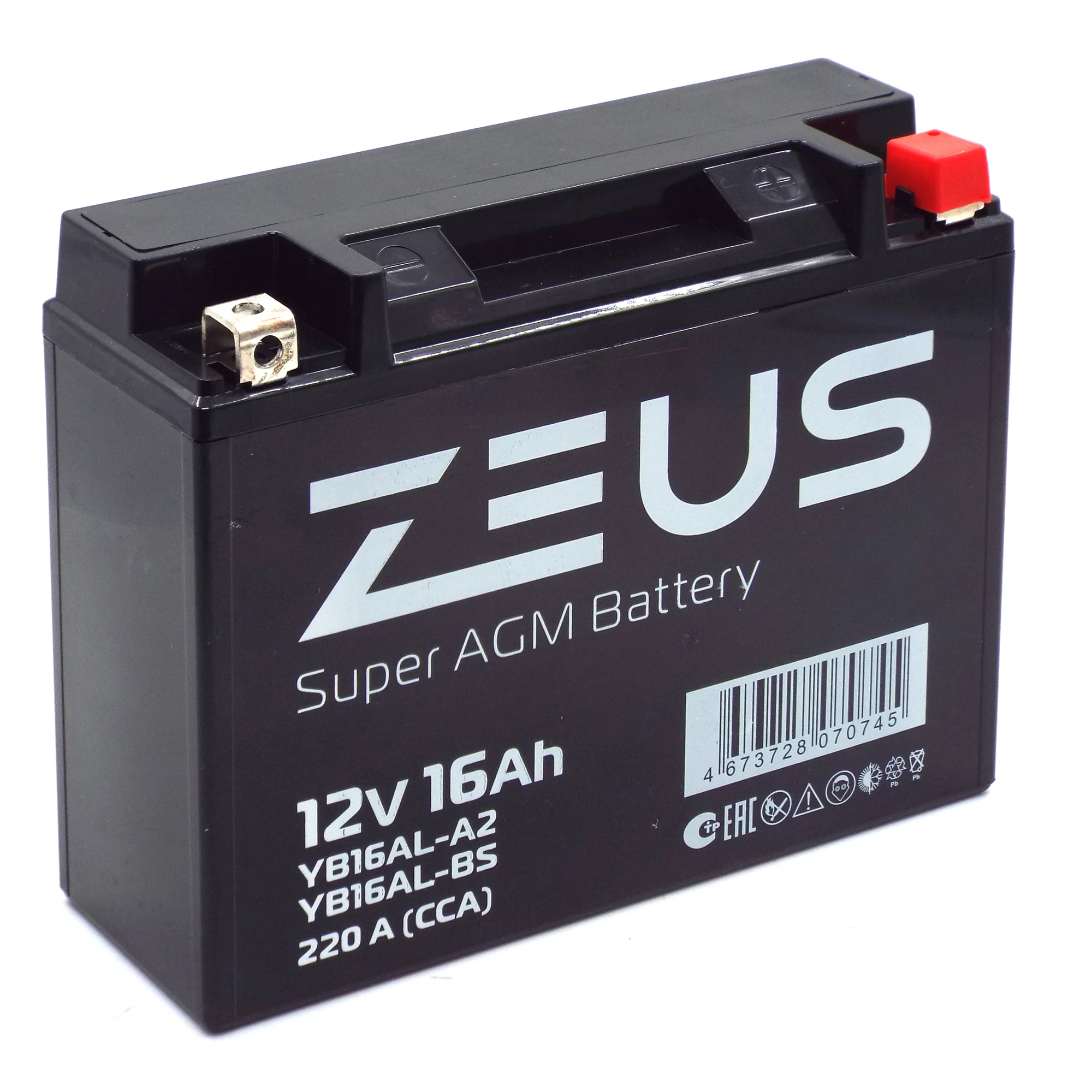 Аккумулятор ZEUS SUPER AGM 16 Ач о.п. (YВ16AL-A2)