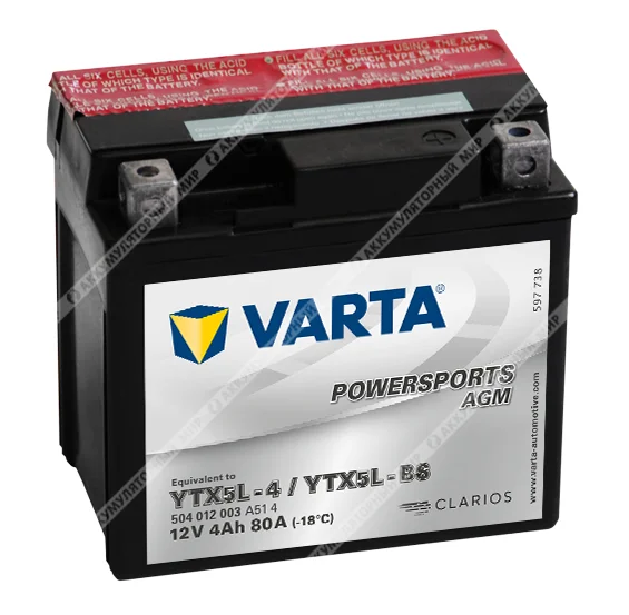 Аккумулятор VARTA 4 Ач о.п. (YTX5L-BS) 504 012 003 РАСПРОДАЖА Фото 1