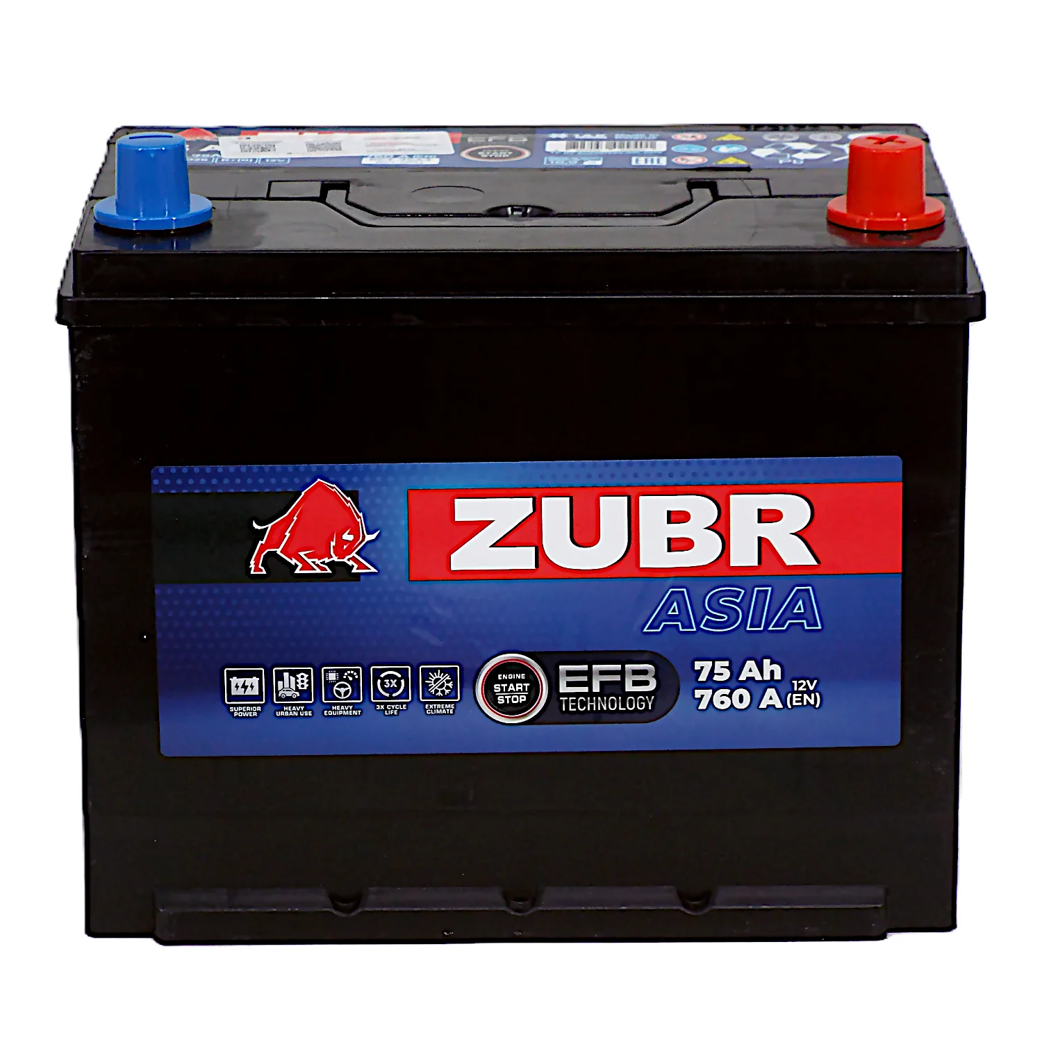 Аккумулятор ZUBR EFB Asia 75 Ач о.п. Фото 1