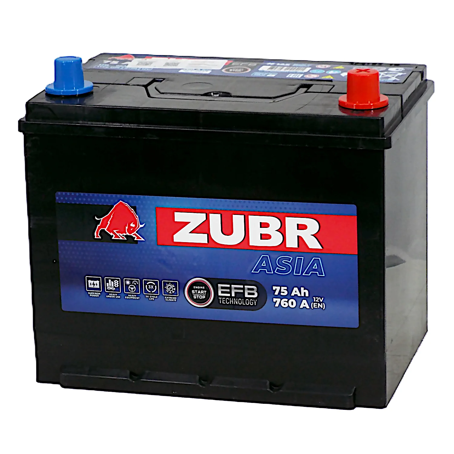 Аккумулятор ZUBR EFB Asia 75 Ач о.п. Фото 1