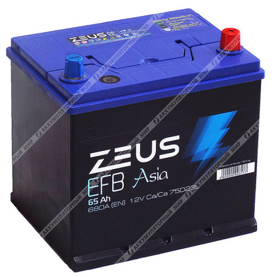 Аккумулятор ZEUS EFB ASIA 75D23L 65 Ач о.п. STOCK!