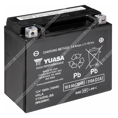 Аккумулятор Yuasa мото AGM 18.9 Ач о.п. (YTX20HL-BS)