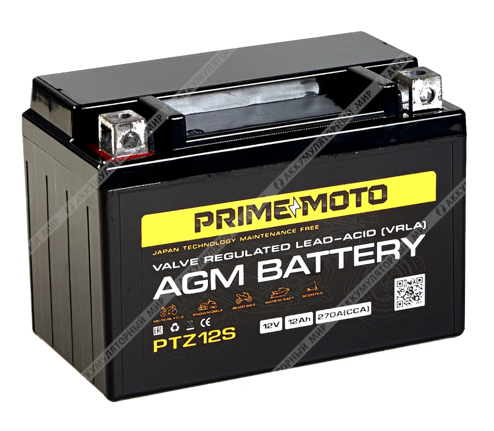 Аккумулятор PRIME MOTO AGM PTZ12S 12 Ач п.п. Фото 1