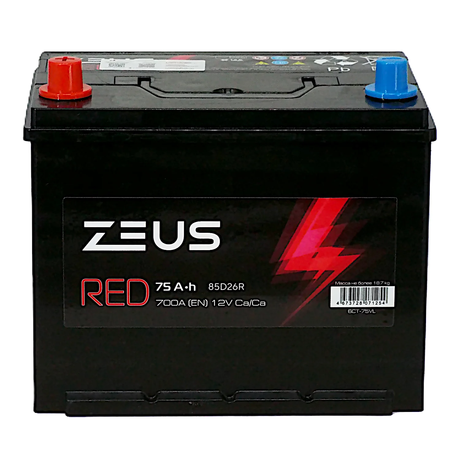 Аккумулятор ZEUS RED Asia 85D26R 75 Ач п.п. Фото 1