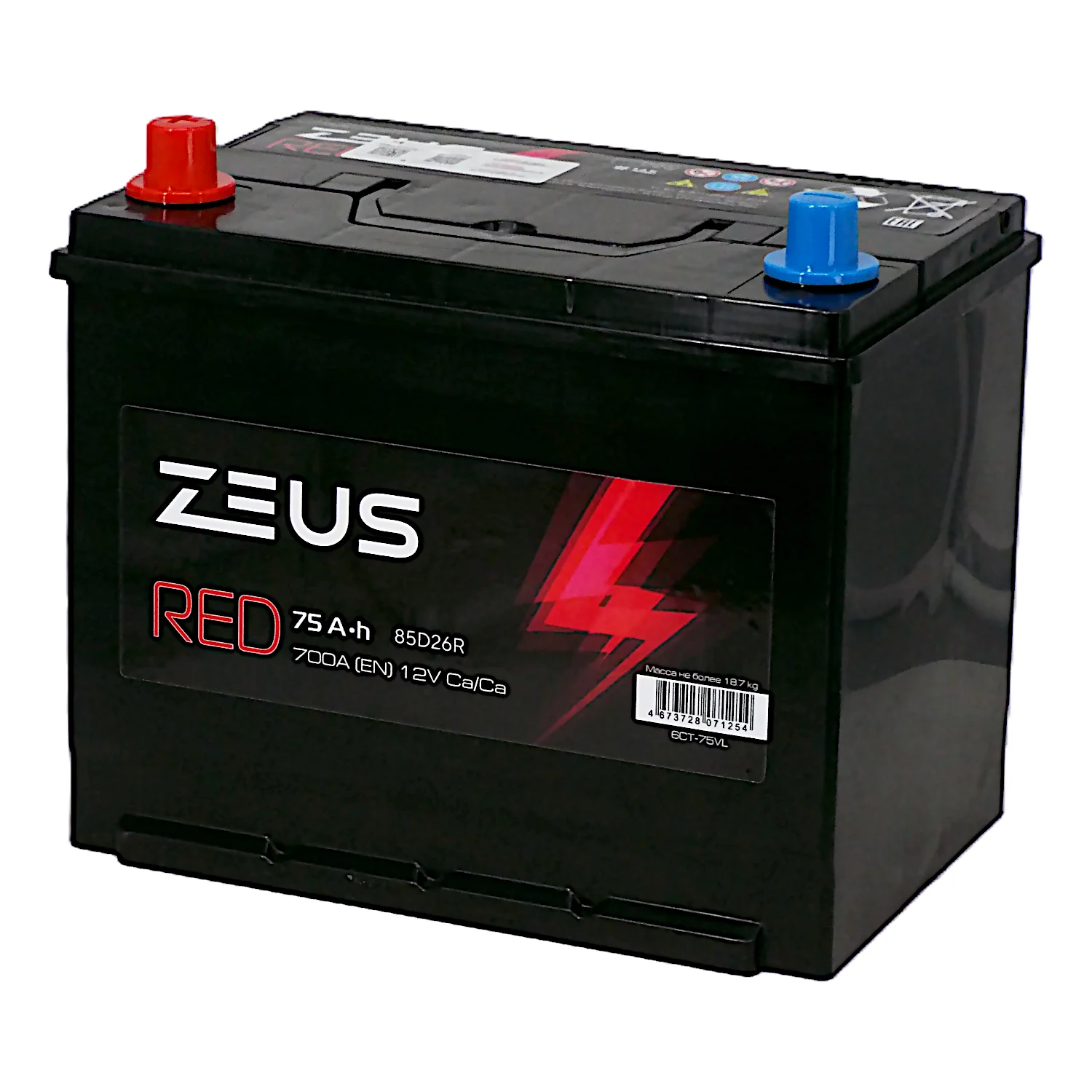 Аккумулятор ZEUS RED Asia 85D26R 75 Ач п.п. Фото 1