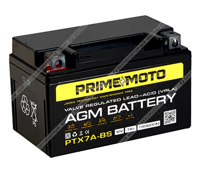 Аккумулятор PRIME MOTO AGM PTX7A-BS 7 Ач п.п.