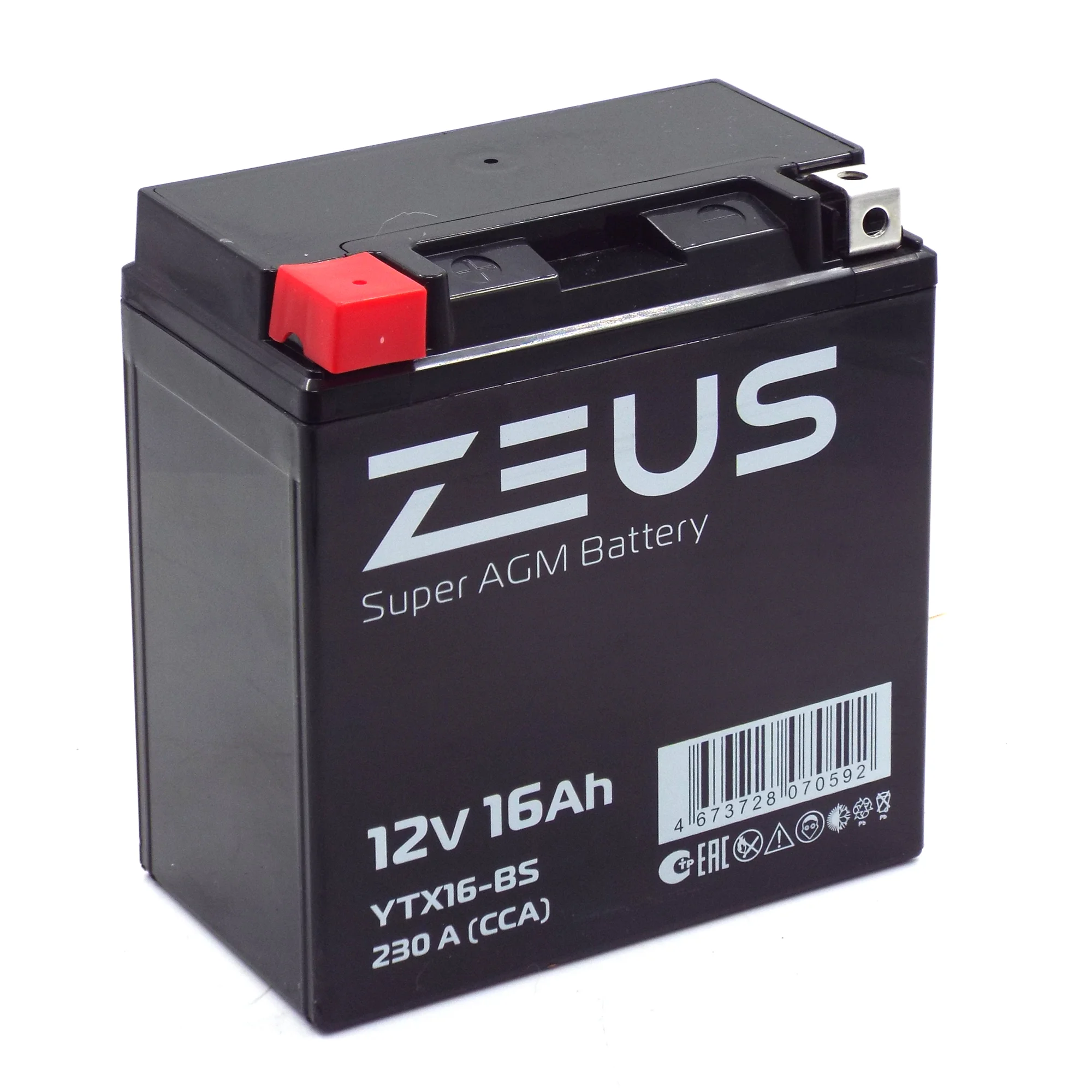 Аккумулятор ZEUS SUPER AGM 16 Ач п.п. (YTX16-BS) Уценка!