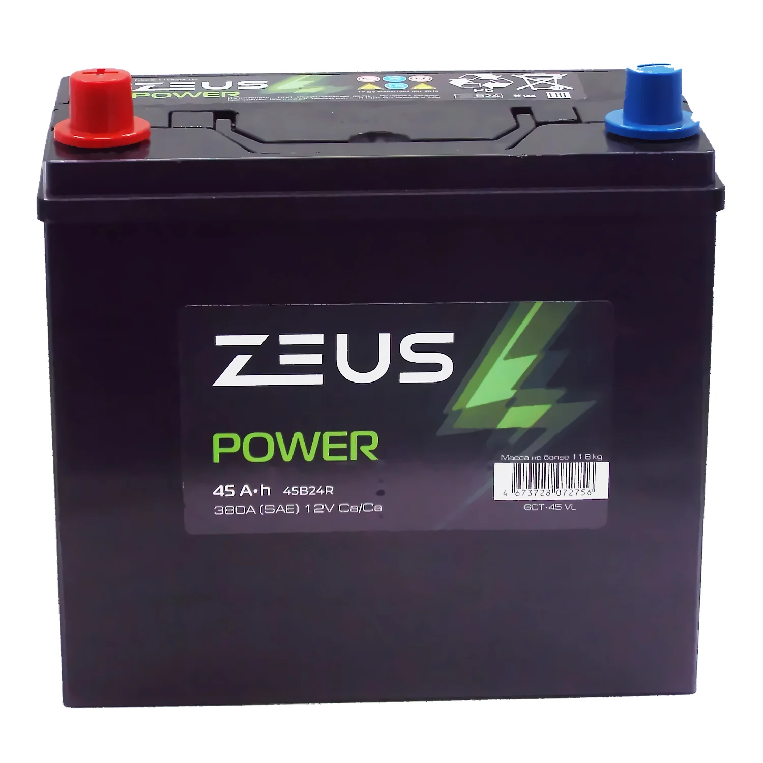 Аккумулятор ZEUS POWER Asia 45B24R 45 Ач п.п. Фото 1