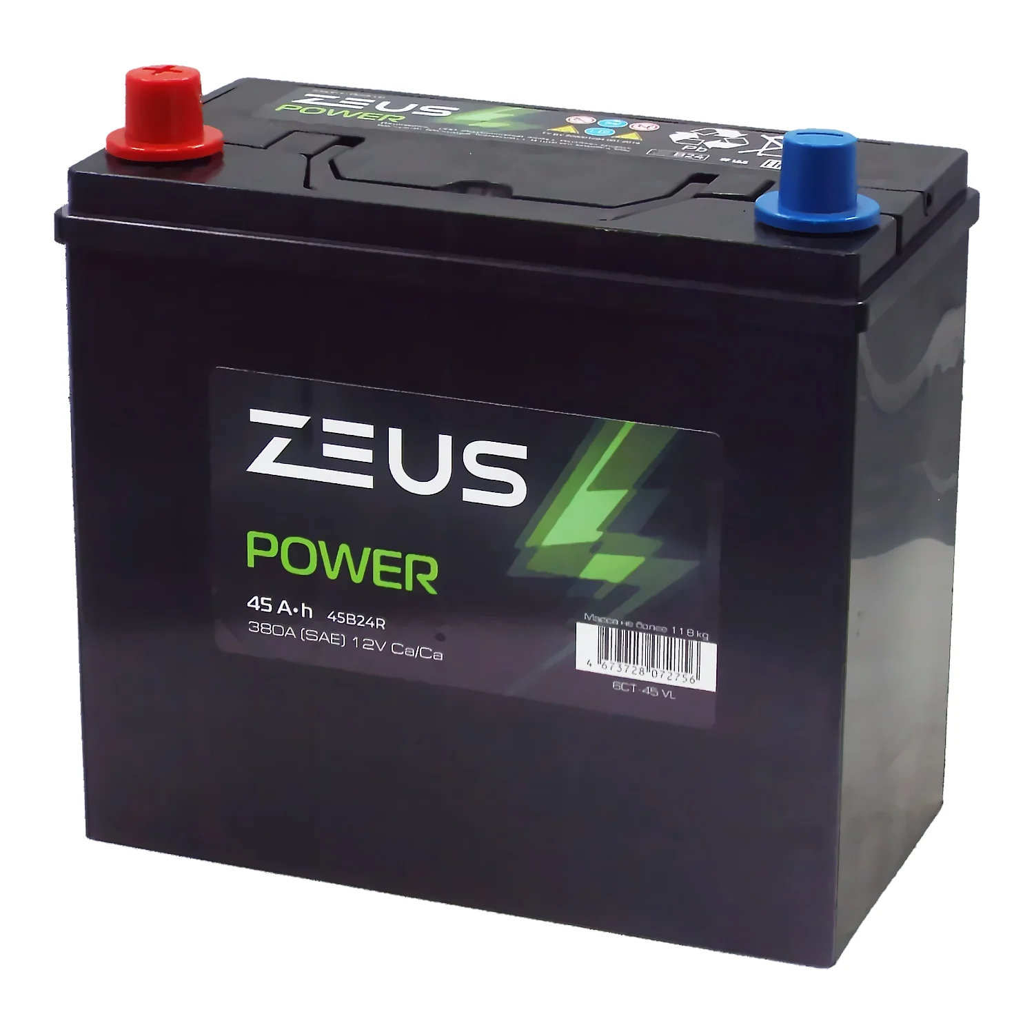 Аккумулятор ZEUS POWER Asia 45B24R 45 Ач п.п. Фото 1