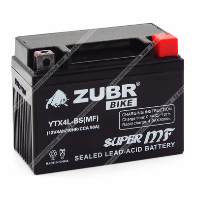Аккумулятор ZUBR BIKE 4 Ач о.п. (YTX4L-BS)