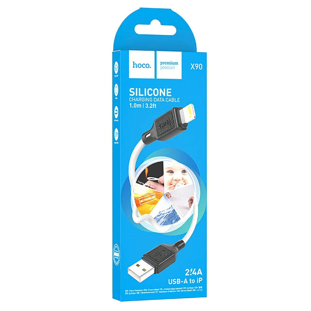 Кабель USB-iPhone8pin 2.4A HOCO X90 силикон белый 1м