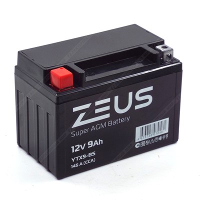 Аккумулятор ZEUS SUPER AGM 9 Ач п.п. (YTX9-BS)