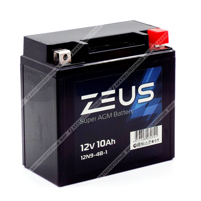 Аккумулятор ZEUS SUPER AGM 10 Ач о.п. (12N9-4B-1/12N9-3B)