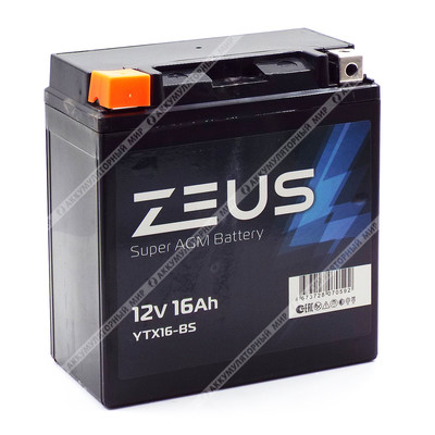 Аккумулятор ZEUS SUPER AGM 16 Ач п.п. (YTX16-BS)