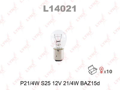 Лампа накаливания P21/4W 12V L14021 BAZ15D LYNXauto L14021