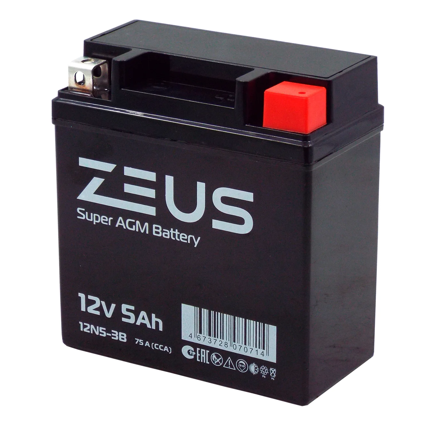 Аккумулятор ZEUS SUPER AGM 5 Ач о.п. (12N5-3B) Фото 1