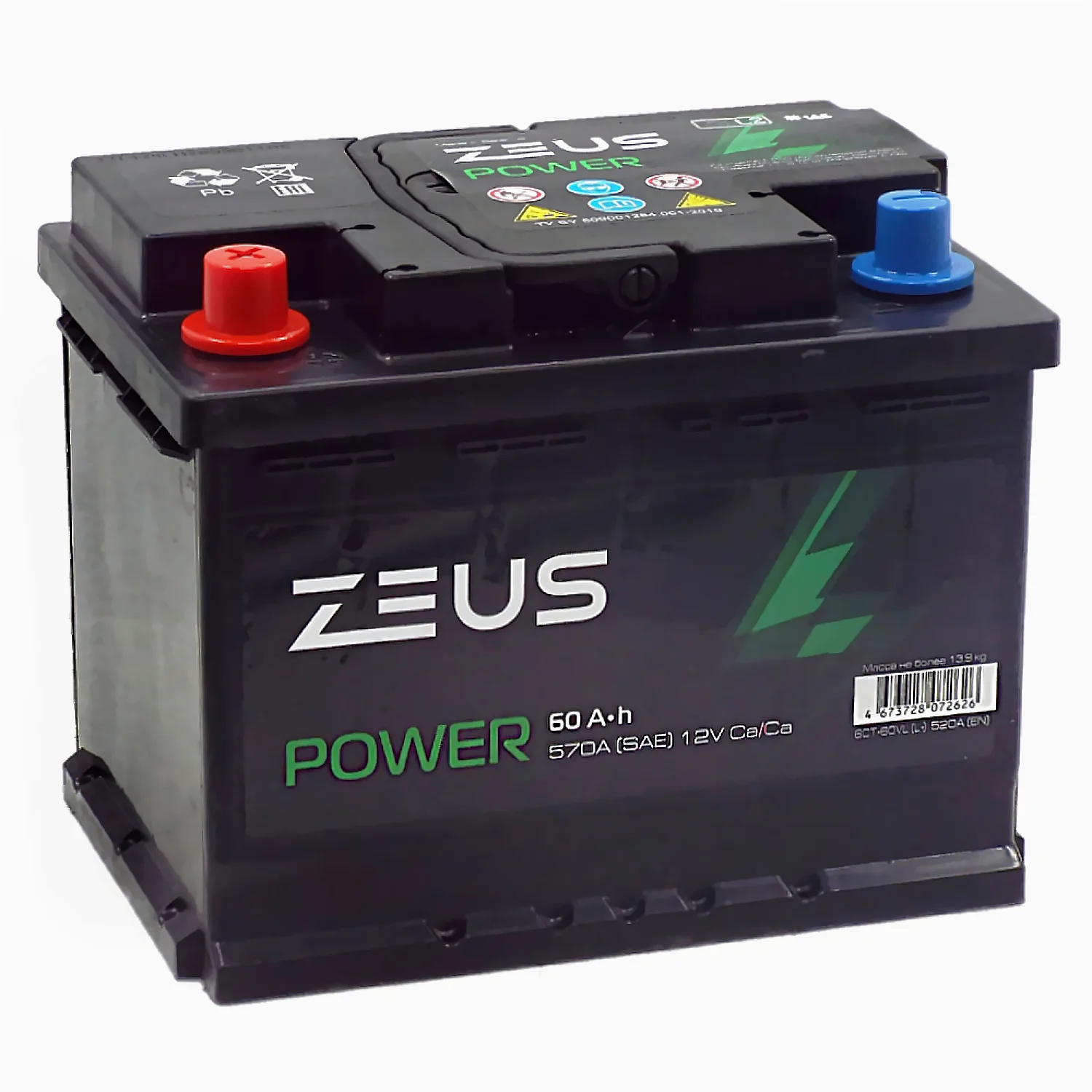 Аккумулятор ZEUS POWER 60 Ач п.п. 1AK Фото 1