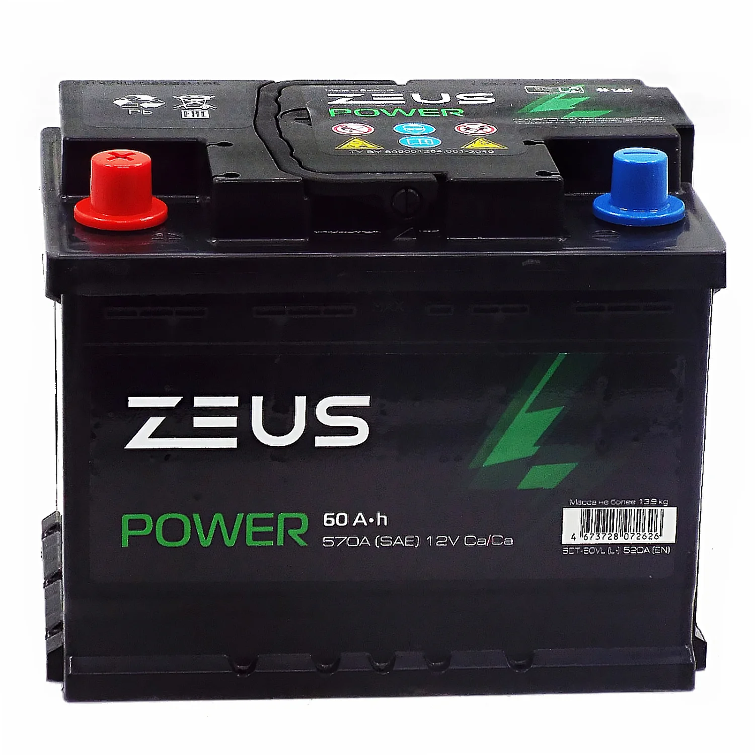 Аккумулятор ZEUS POWER 60 Ач п.п. 1AK Фото 1