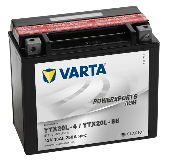 Аккумулятор VARTA Powersports AGM 18 Ач о.п. (YTX20L-BS) 518 901 026 Фото 1